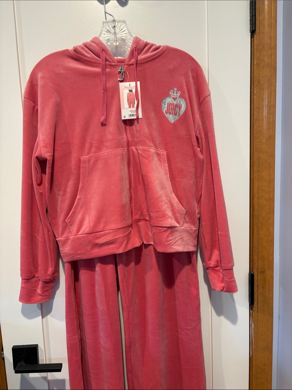Juicy Couture Pink Lemonade Velour Hoodie & Pants Set with Embellished Heart